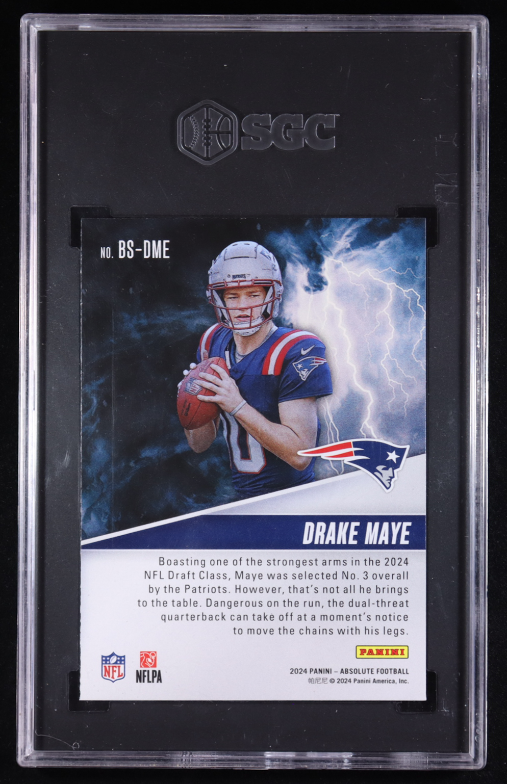 Drake Maye 2024 Panini Absolute By Storm #BS-DME RC (SGC 9.5) at PristineAuction.com Drake Maye 2024 Panini Absolute By Storm #BS-DME RC (SGC 9.5) at PristineAuction.com