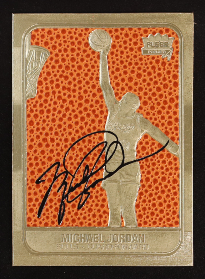 Michael Jordan 1997 Fleer Premier Feel the Game Signature Series 23KT Gold Card at PristineAuction.com Michael Jordan 1997 Fleer Premier Feel the Game Signature Series 23KT Gold Card at PristineAuction.com