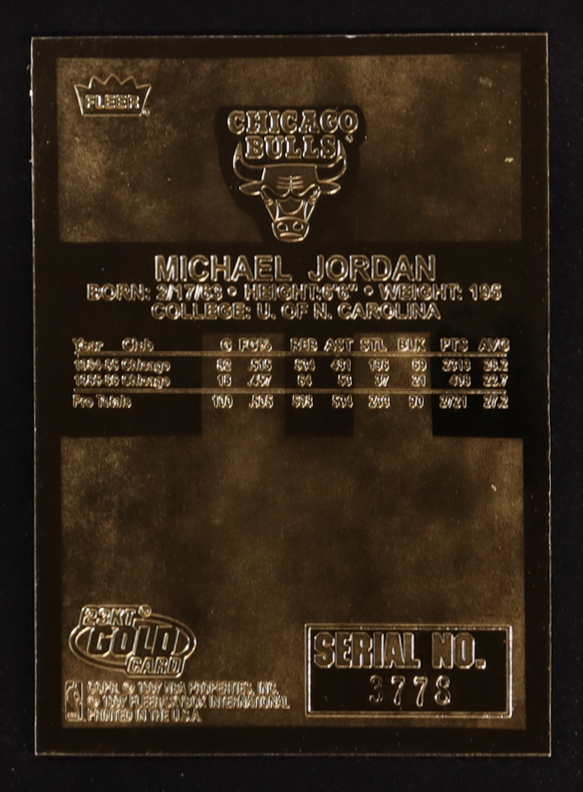 Michael Jordan 1997 Fleer Premier Feel the Game Signature Series 23KT Gold Card at PristineAuction.com Michael Jordan 1997 Fleer Premier Feel the Game Signature Series 23KT Gold Card at PristineAuction.com