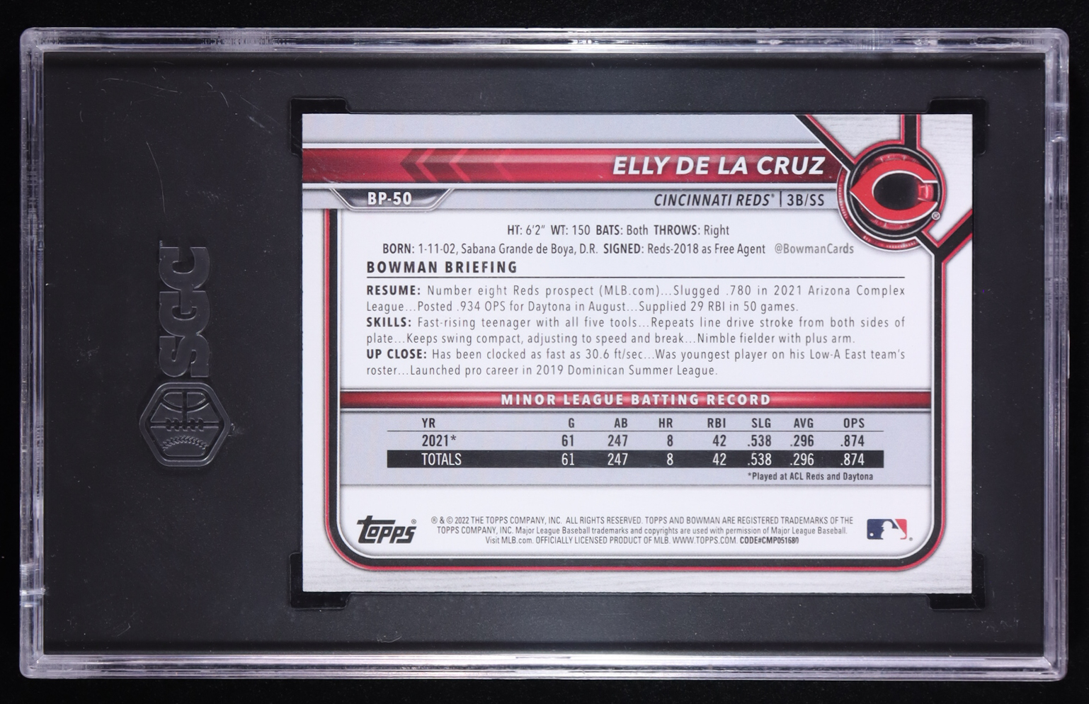 Elly De La Cruz 2022 Bowman Prospects #BP-50 RC (SGC 10) at PristineAuction.com Elly De La Cruz 2022 Bowman Prospects #BP-50 RC (SGC 10) at PristineAuction.com