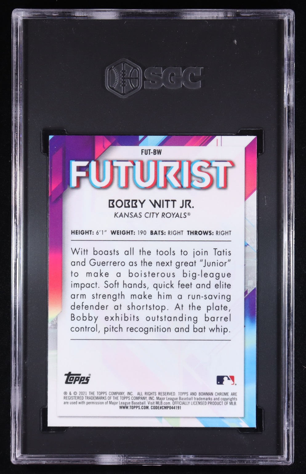 Bobby Witt Jr. 2021 Bowman Chrome Futurist #FUT-BW RC (SGC 10) at PristineAuction.com Bobby Witt Jr. 2021 Bowman Chrome Futurist #FUT-BW RC (SGC 10) at PristineAuction.com