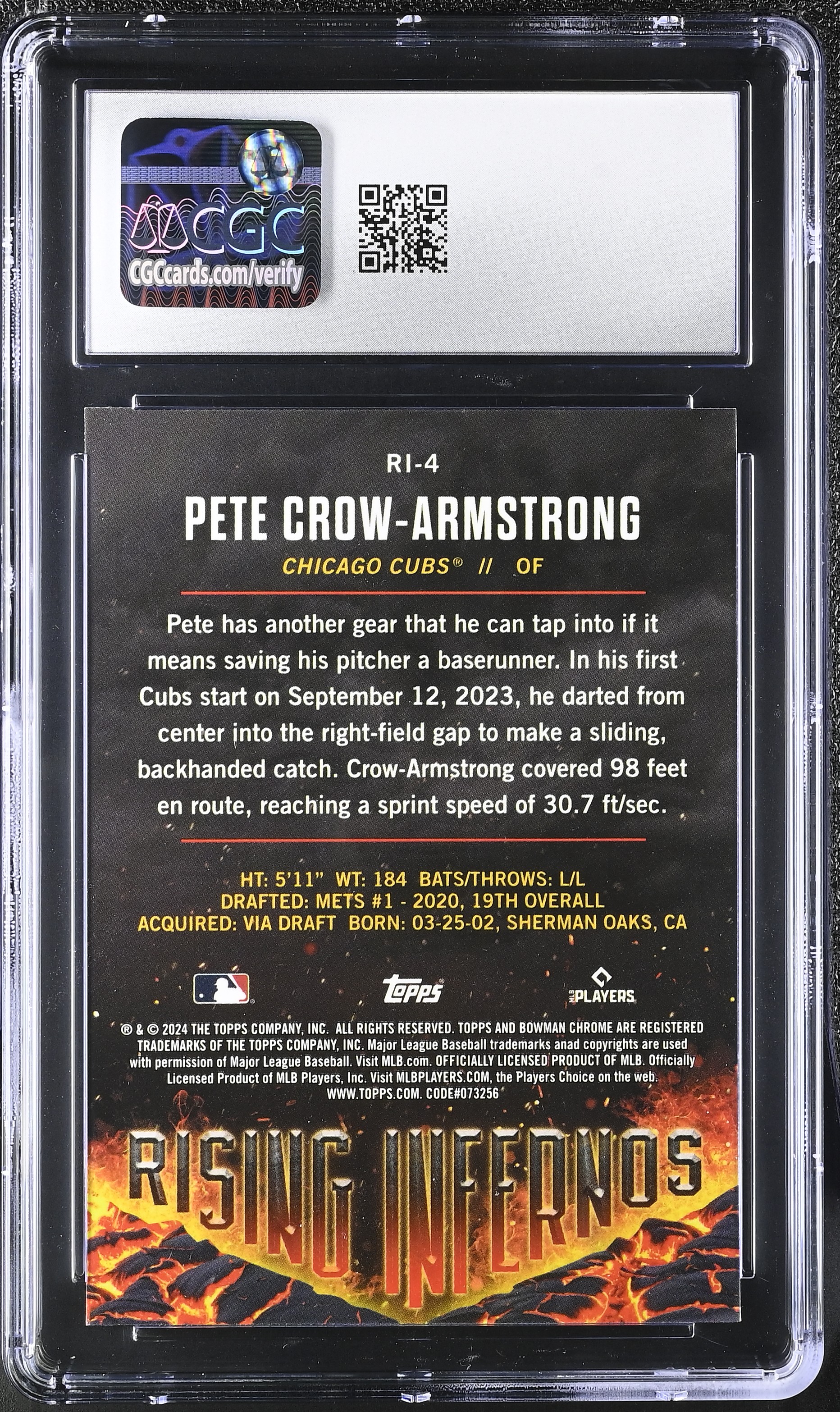 Pete Crow-Armstrong 2024 Bowman Chrome Rising Infernos #RI4 RC (CGC 10) at PristineAuction.com Pete Crow-Armstrong 2024 Bowman Chrome Rising Infernos #RI4 RC (CGC 10) at PristineAuction.com