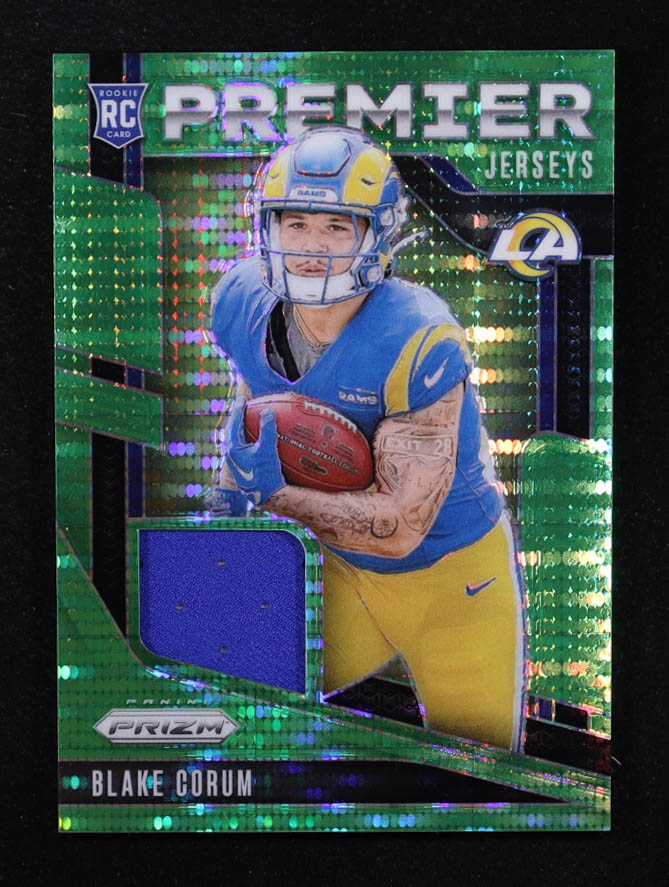 Blake Corum 2024 Panini Prizm Premier Jerseys Neon Green Pulsar #23 RC at PristineAuction.com Blake Corum 2024 Panini Prizm Premier Jerseys Neon Green Pulsar #23 RC at PristineAuction.com