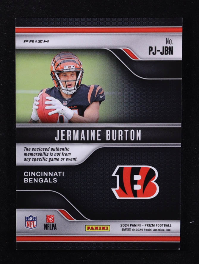 Jermaine Burton 2024 Panini Prizm Premier Jerseys Neon Green Pulsar #20 RC at PristineAuction.com Jermaine Burton 2024 Panini Prizm Premier Jerseys Neon Green Pulsar #20 RC at PristineAuction.com