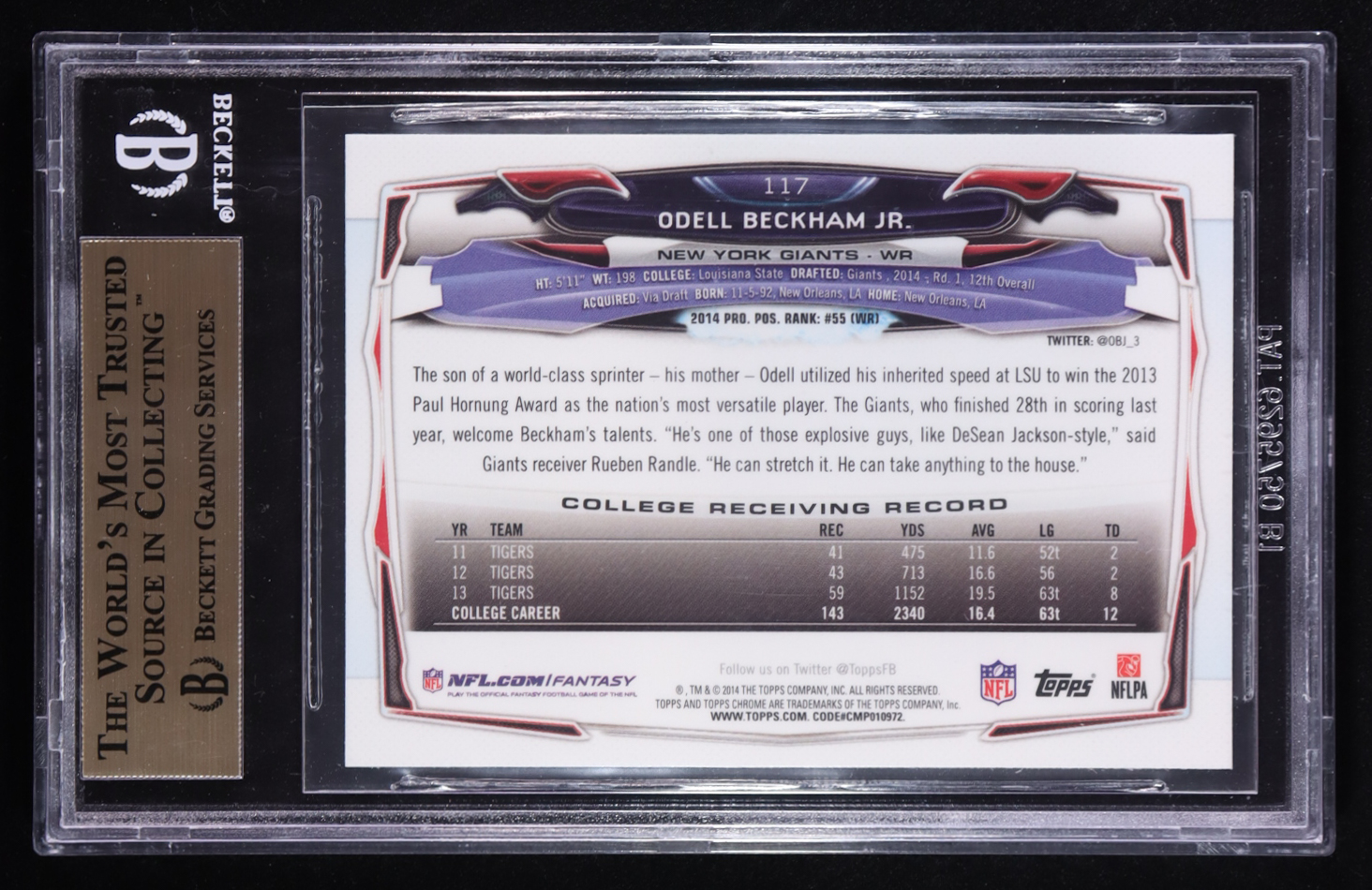 Odell Beckham Jr. 2014 Topps Chrome #117A RC (BGS 9.5) at PristineAuction.com Odell Beckham Jr. 2014 Topps Chrome #117A RC (BGS 9.5) at PristineAuction.com