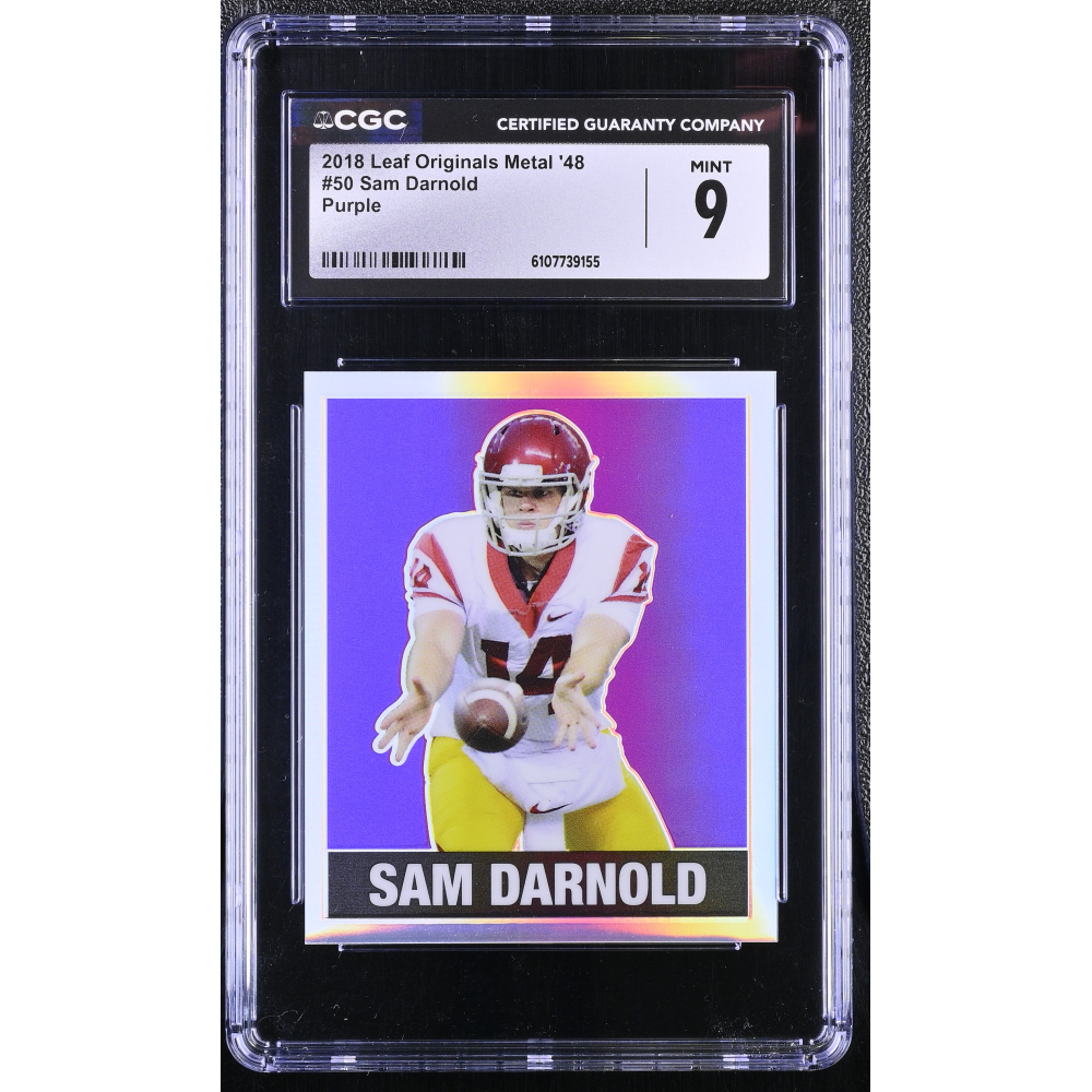 Sam Darnold 2018 Leaf Originals Metal '48 Purple #50 RC #10/15 (CGC 9) at PristineAuction.com