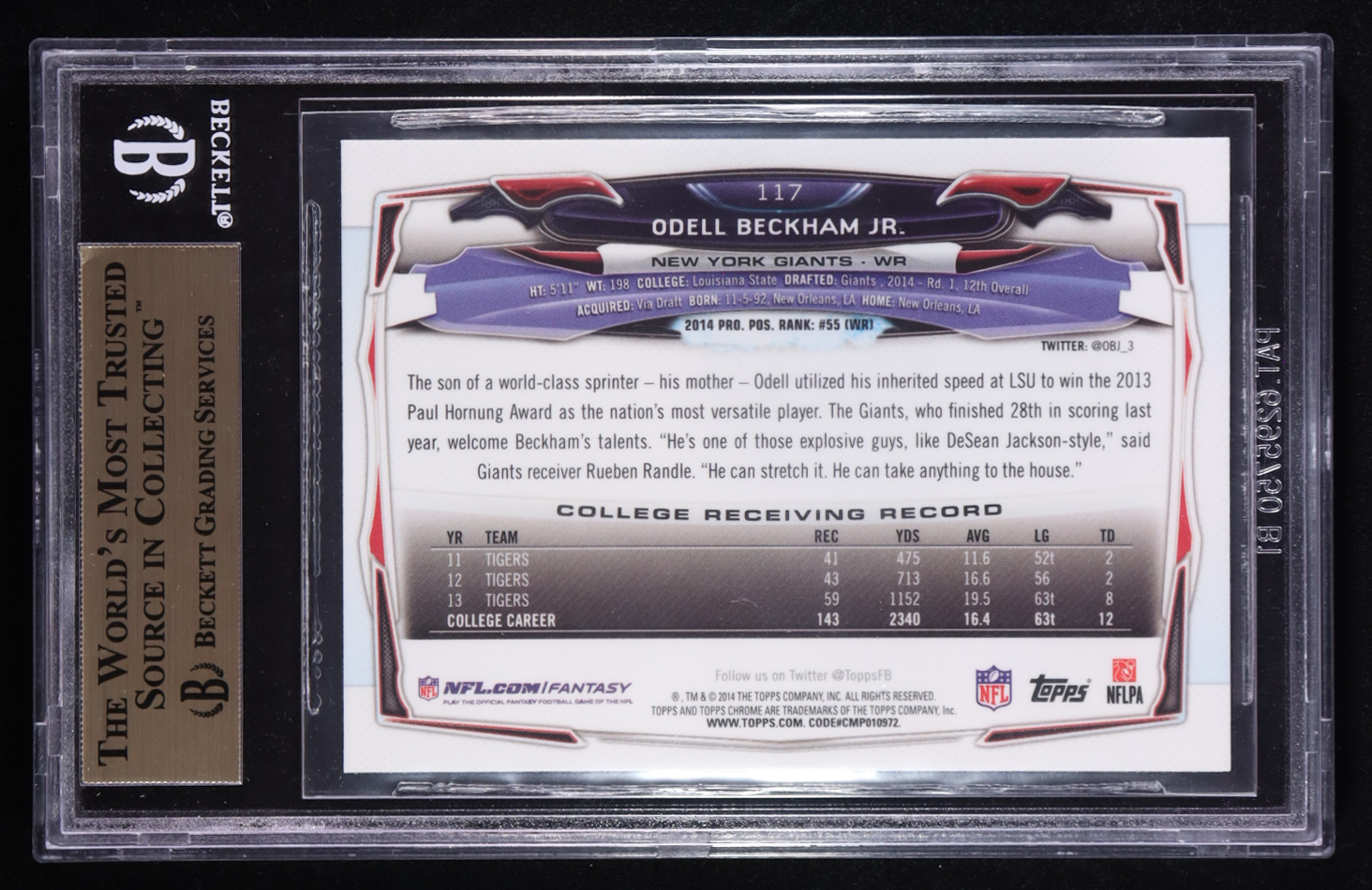 Odell Beckham Jr. 2014 Topps Chrome #117A RC (BGS 9.5) at PristineAuction.com Odell Beckham Jr. 2014 Topps Chrome #117A RC (BGS 9.5) at PristineAuction.com