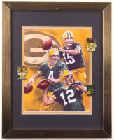 Bart Starr, Brett Farve, & Aaron Rodgers Packers Custom Framed Art Print Display with (3) Super Bowl Pins at PristineAuction.com