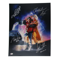 "Back To The Future" 16x20 Photo Signed & Inscribed By (4) with Michael J. Fox, Christopher Lloyd, Thomas Wilson & Lea Thompson (Beckett) at PristineAuction.com