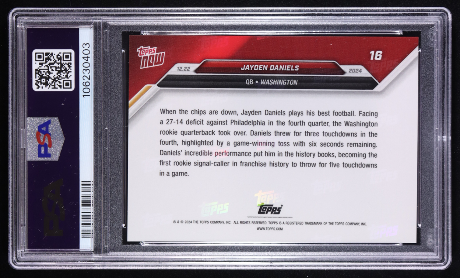 Jayden Daniels 2024 Topps Now #16 RC (PSA 10) at PristineAuction.com Jayden Daniels 2024 Topps Now #16 RC (PSA 10) at PristineAuction.com