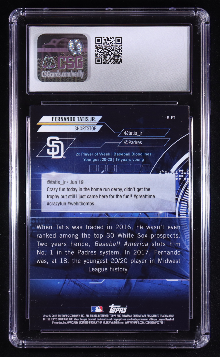 Fernando Tatis Jr. 2018 Bowman Chrome Trending #FT RC (CSG 10) at PristineAuction.com Fernando Tatis Jr. 2018 Bowman Chrome Trending #FT RC (CSG 10) at PristineAuction.com