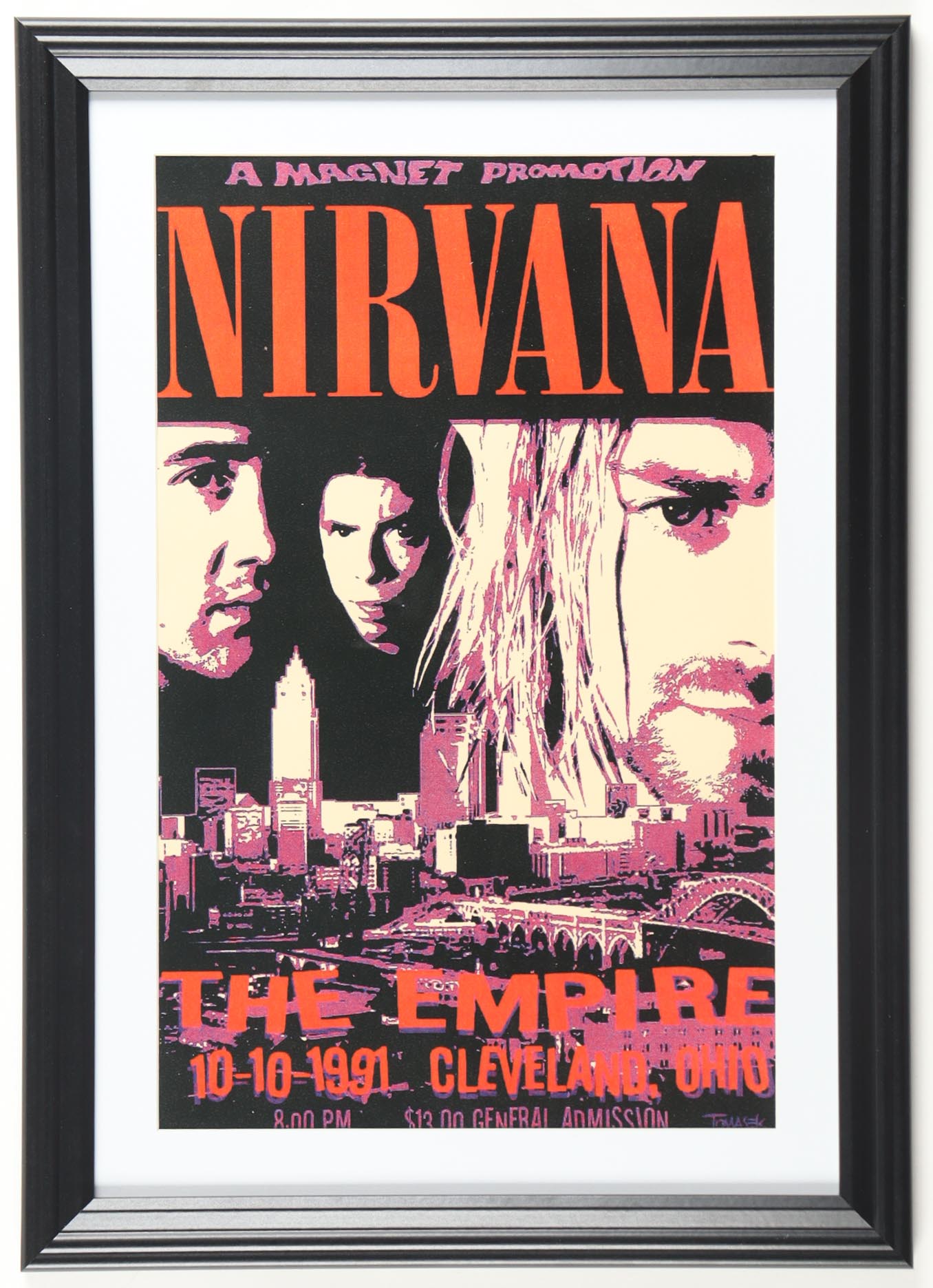 1991 "Nirvana" Cleveland Custom Framed Concert Poster at PristineAuction.com 1991 "Nirvana" Cleveland Custom Framed Concert Poster at PristineAuction.com