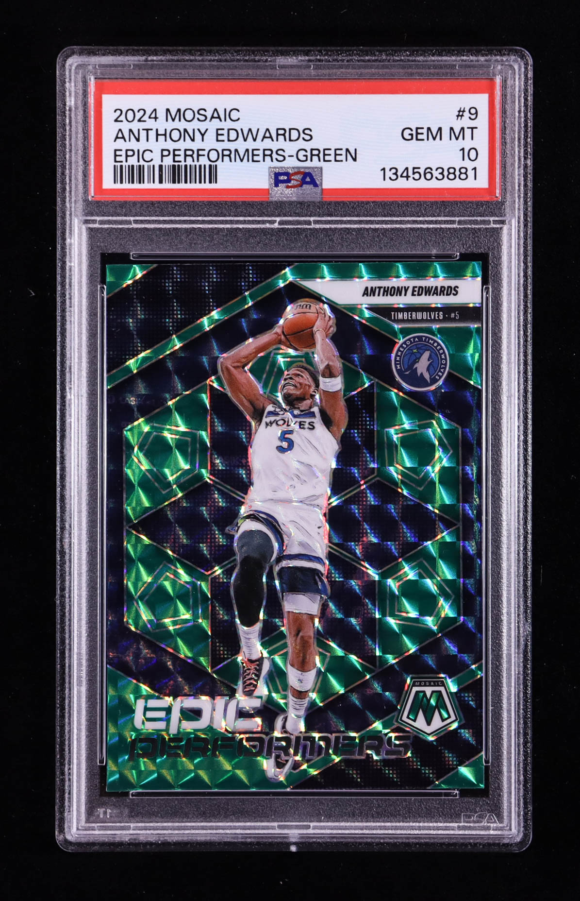Anthony Edwards 2024-25 Panini Mosaic Epic Performers Mosaic Green #9 (PSA 10) at PristineAuction.com Anthony Edwards 2024-25 Panini Mosaic Epic Performers Mosaic Green #9 (PSA 10) at PristineAuction.com