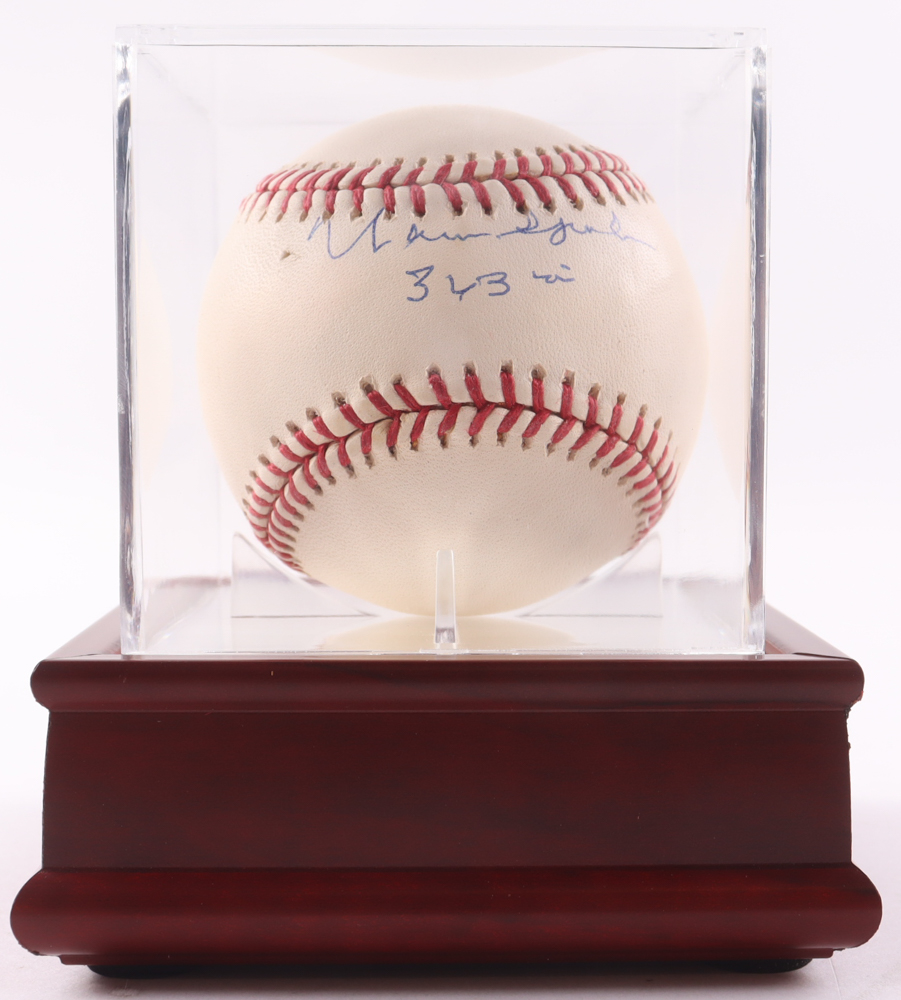 Warren Spahn Signed OML Baseball with Display Case Inscribed "363 Wins" (PSA) at PristineAuction.com Warren Spahn Signed OML Baseball with Display Case Inscribed "363 Wins" (PSA) at PristineAuction.com