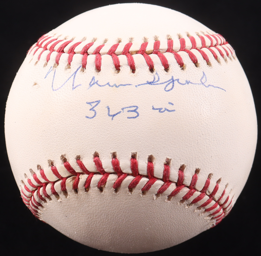 Warren Spahn Signed OML Baseball with Display Case Inscribed "363 Wins" (PSA) at PristineAuction.com Warren Spahn Signed OML Baseball with Display Case Inscribed "363 Wins" (PSA) at PristineAuction.com