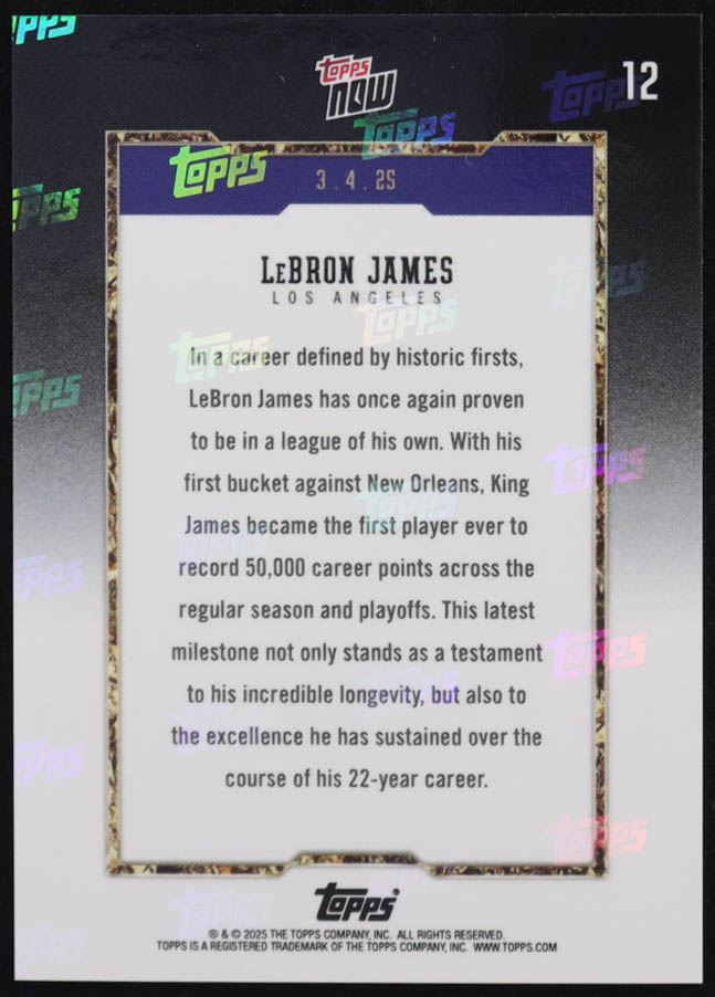 LeBron James 2024-25 Topps Now #12 at PristineAuction.com LeBron James 2024-25 Topps Now #12 at PristineAuction.com