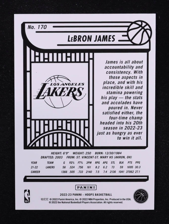 LeBron James 2022-23 Hoops Silver #170 #046/199 at PristineAuction.com LeBron James 2022-23 Hoops Silver #170 #046/199 at PristineAuction.com