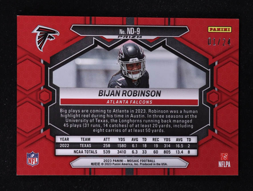 Bijan Robinson 2023 Panini Mosaic NFL Debut Gold Sparkle #9 #01/24 RC at PristineAuction.com Bijan Robinson 2023 Panini Mosaic NFL Debut Gold Sparkle #9 #01/24 RC at PristineAuction.com