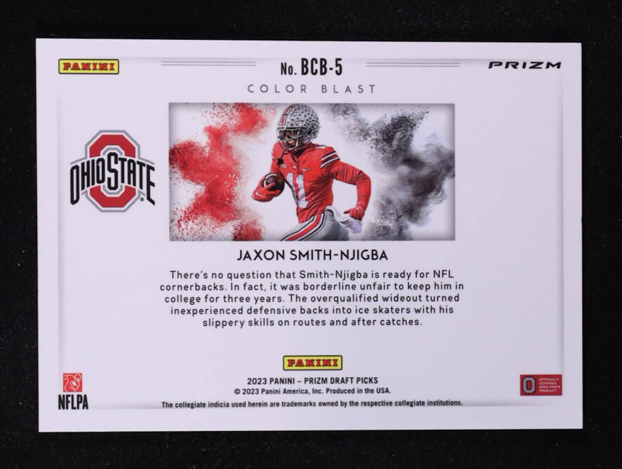 Jaxon Smith-Njigba 2023 Panini Prizm Draft Picks Black Color Blast #5 at PristineAuction.com Jaxon Smith-Njigba 2023 Panini Prizm Draft Picks Black Color Blast #5 at PristineAuction.com