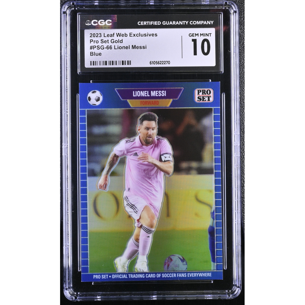 Lionel Messi 2023 Leaf Web Exclusives Pro Set Blue #PSG66 #14/25 (CGC 10) at PristineAuction.com