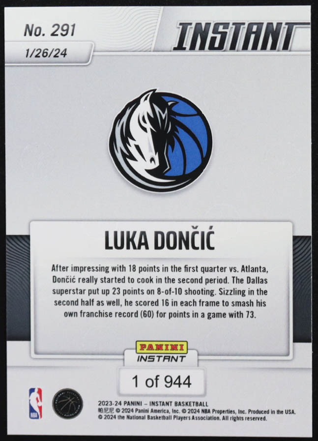 Luka Doncic 2023-24 Panini Instant #291 at PristineAuction.com Luka Doncic 2023-24 Panini Instant #291 at PristineAuction.com