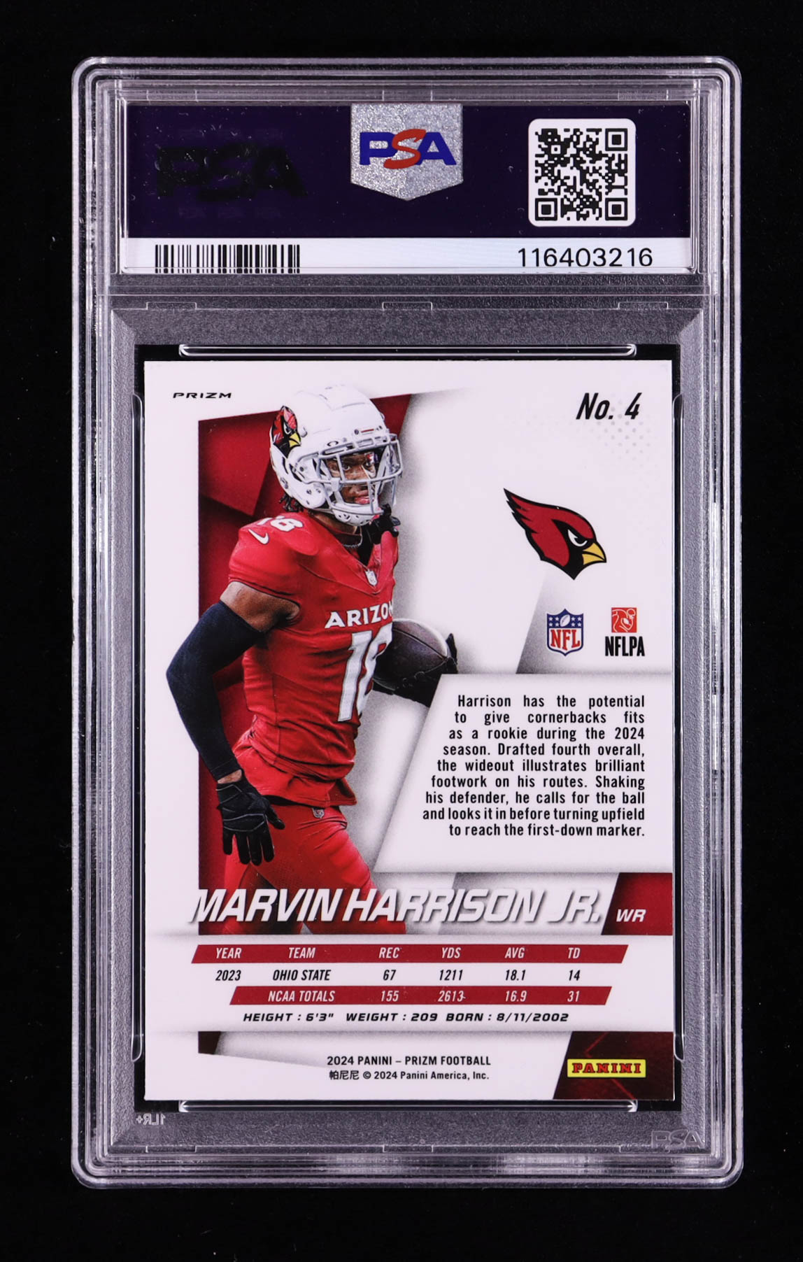 Marvin Harrison Jr. 2024 Panini Prizm Prizm Flashback Rookie Prizms Silver #4 RC (PSA 10) at PristineAuction.com Marvin Harrison Jr. 2024 Panini Prizm Prizm Flashback Rookie Prizms Silver #4 RC (PSA 10) at PristineAuction.com