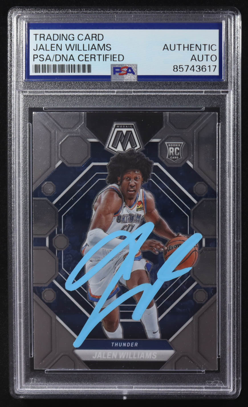 Jalen Williams Signed 2022-23 Panini Mosaic #217 RC (PSA) at PristineAuction.com Jalen Williams Signed 2022-23 Panini Mosaic #217 RC (PSA) at PristineAuction.com