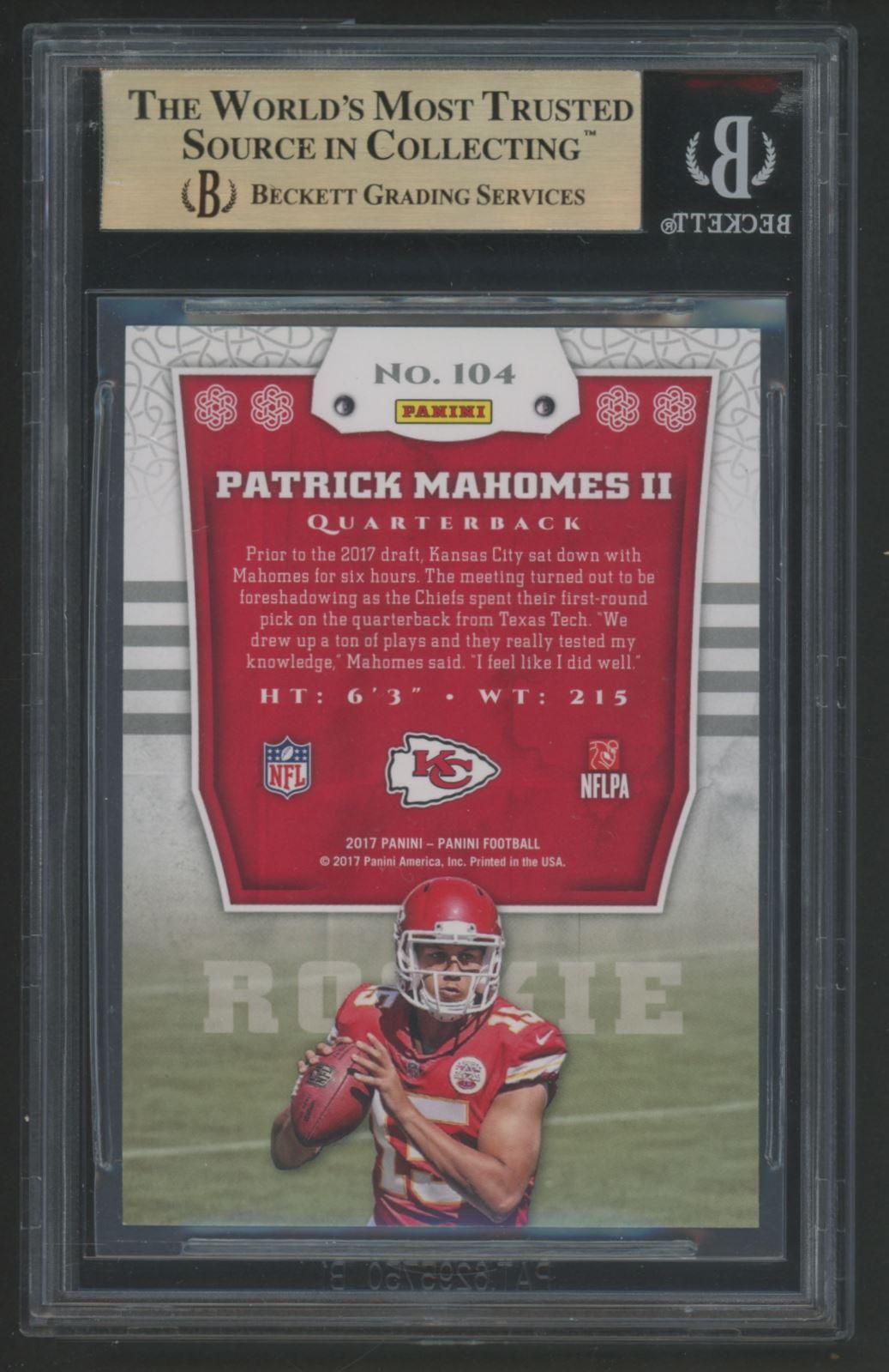 Patrick Mahomes 2017 Panini #104 RC (BGS 9.5) at PristineAuction.com Patrick Mahomes 2017 Panini #104 RC (BGS 9.5) at PristineAuction.com