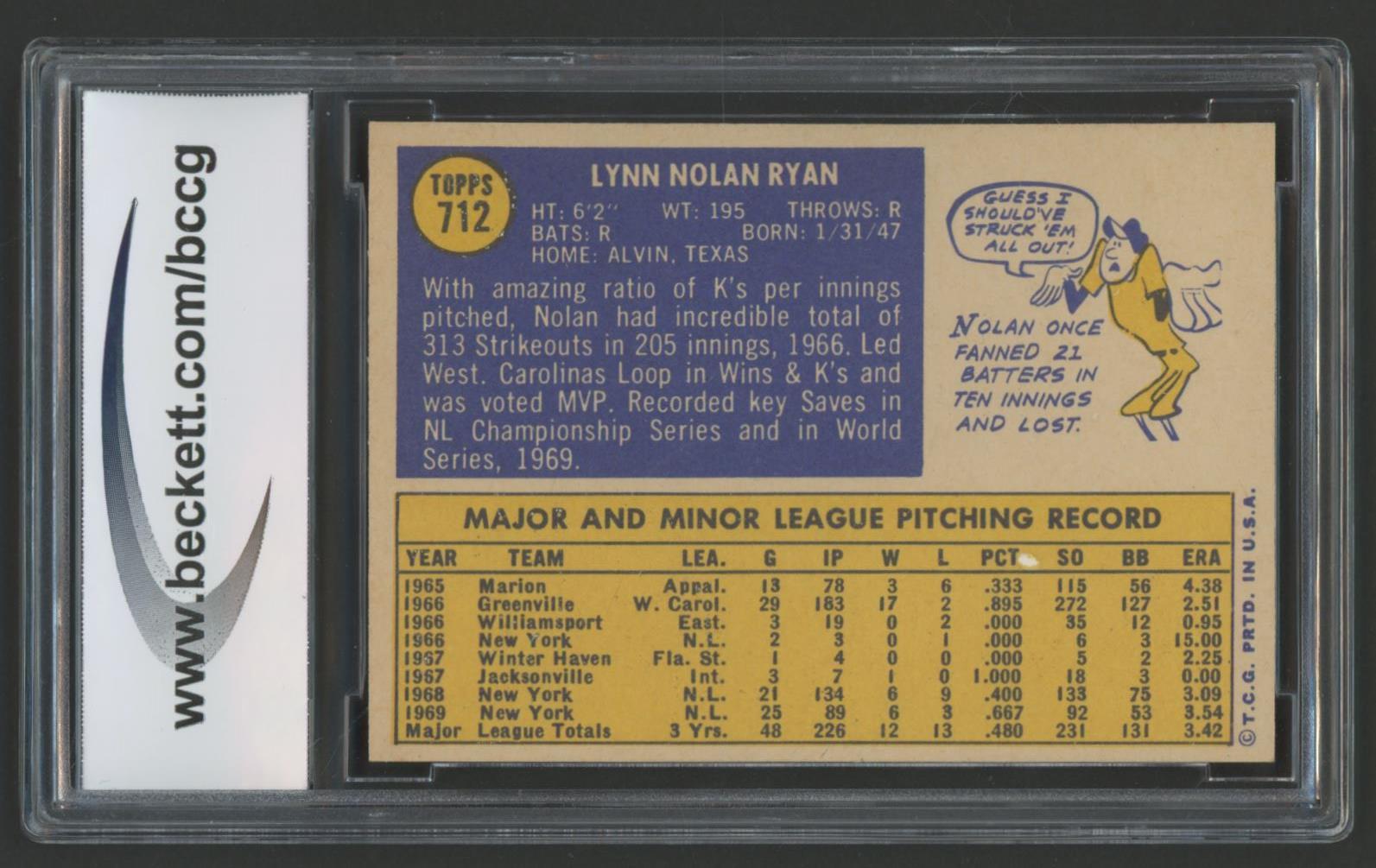 Nolan Ryan 1970 Topps #712 (BCCG 9) at PristineAuction.com Nolan Ryan 1970 Topps #712 (BCCG 9) at PristineAuction.com