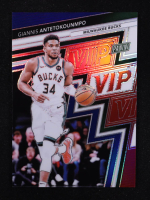 Giannis Antetokounmpo 2025 Panini National Convention VIP Gold Packs Red White Blue #22 #01/25 at PristineAuction.com
