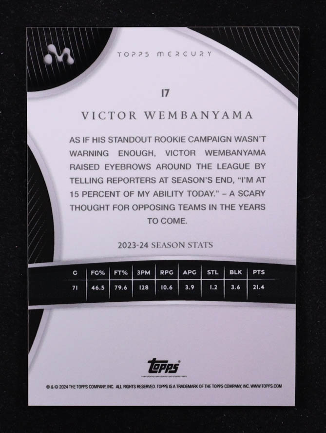 Victor Wembanyama 2023-24 Topps Mercury Victor Wembanyama Texas Kaleidoscope Refractors #17 #54/75 RC at PristineAuction.com Victor Wembanyama 2023-24 Topps Mercury Victor Wembanyama Texas Kaleidoscope Refractors #17 #54/75 RC at PristineAuction.com