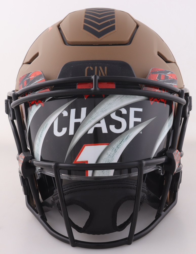 Ja'Marr Chase Signed Bengals Full-Size Authentic On-Field Salute To Service Alternate Speed Helmet With Visor Inscribed "24 Triple Crown" (Beckett) at PristineAuction.com Ja'Marr Chase Signed Bengals Full-Size Authentic On-Field Salute To Service Alternate Speed Helmet With Visor Inscribed "24 Triple Crown" (Beckett) at PristineAuction.com