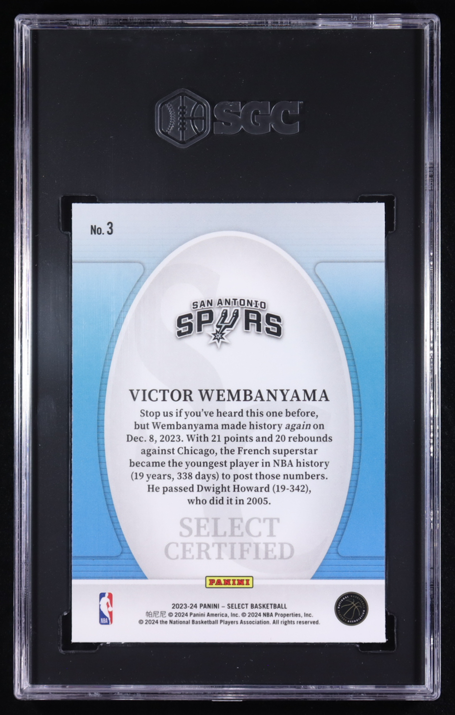 Victor Wembanyama 2023-24 Select Select Certified #3 RC (SGC 10) at PristineAuction.com Victor Wembanyama 2023-24 Select Select Certified #3 RC (SGC 10) at PristineAuction.com