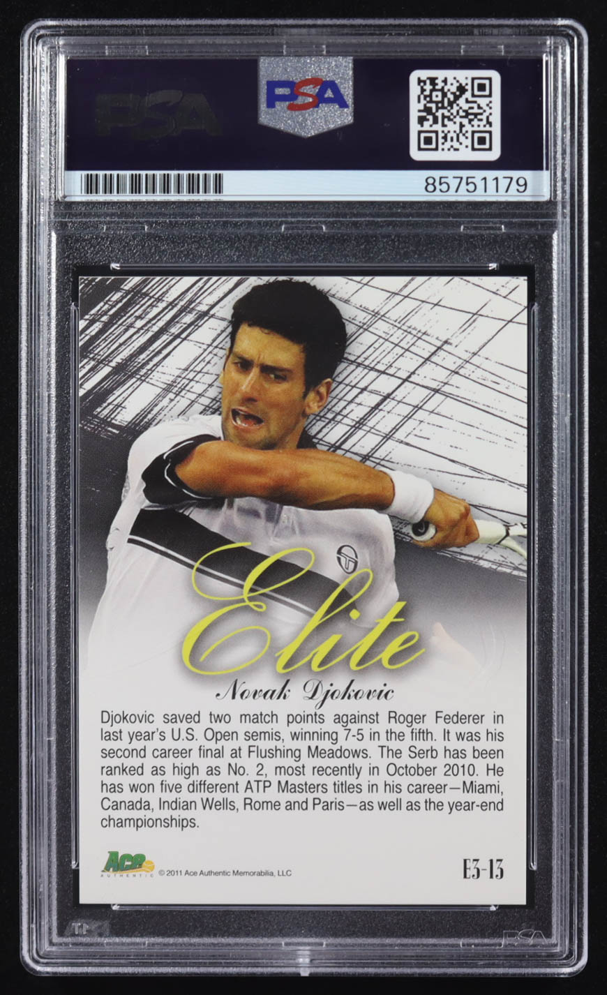 Novak Djokovic Signed 2011 Ace EX Authentic #E3-13 (PSA) at PristineAuction.com Novak Djokovic Signed 2011 Ace EX Authentic #E3-13 (PSA) at PristineAuction.com
