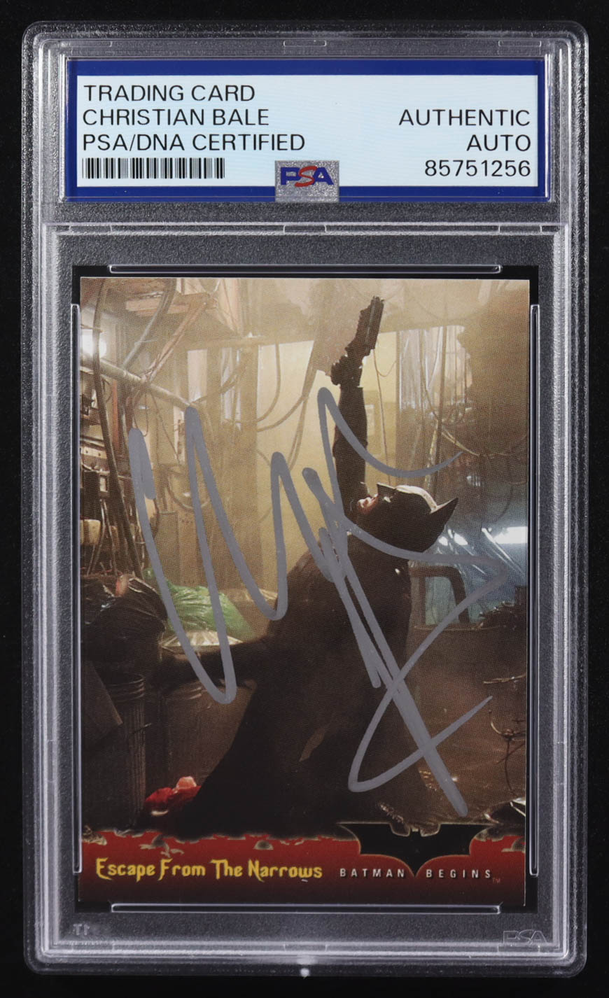 Christian Bale Signed 2005 Topps Batman Begins Escape From The Narrows #54 (PSA) at PristineAuction.com Christian Bale Signed 2005 Topps Batman Begins Escape From The Narrows #54 (PSA) at PristineAuction.com