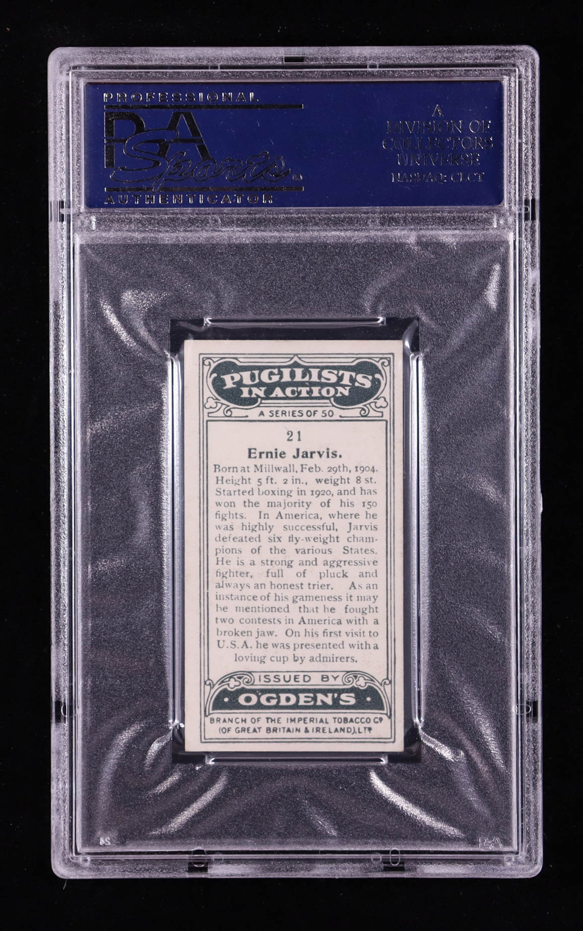Ernie Jarvis 1928 Ogden's Pugilists in Action #21 (PSA 7) at PristineAuction.com Ernie Jarvis 1928 Ogden's Pugilists in Action #21 (PSA 7) at PristineAuction.com