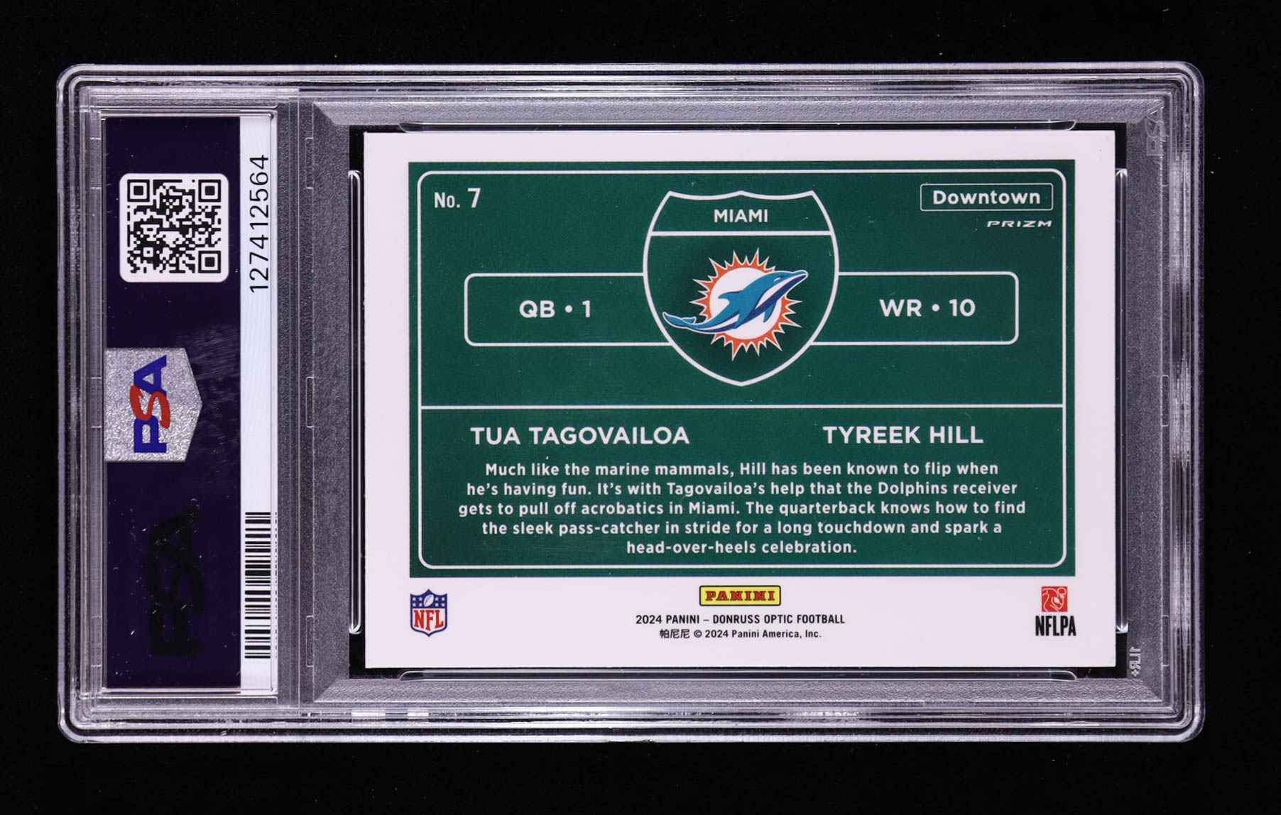 Tua Tagovailoa / Tyreek Hill 2024 Donruss Optic Downtown Duos #7 (PSA 10) at PristineAuction.com Tua Tagovailoa / Tyreek Hill 2024 Donruss Optic Downtown Duos #7 (PSA 10) at PristineAuction.com