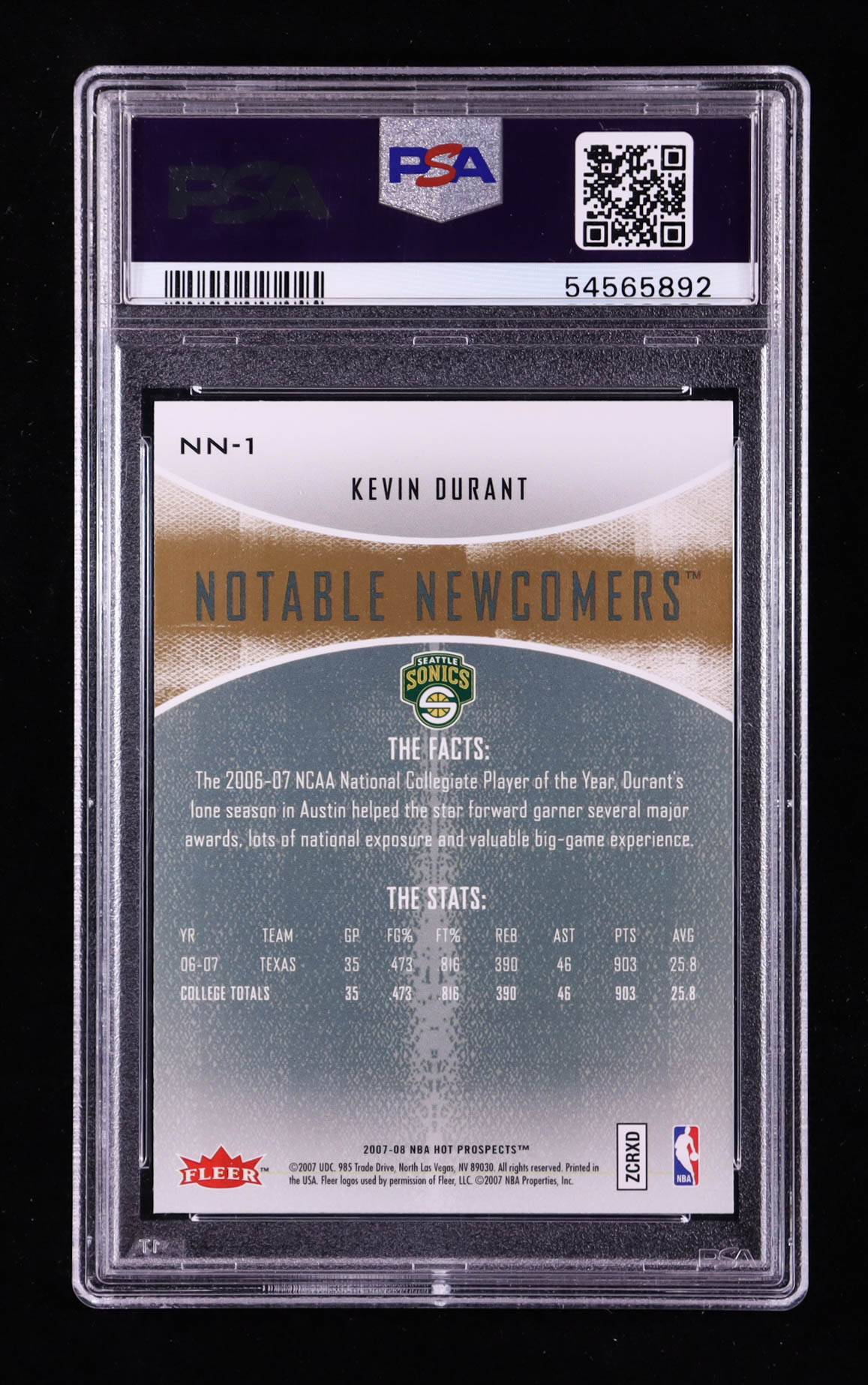 Kevin Durant 2007-08 Fleer Hot Prospects Notable Newcomers #NN-1 RC (PSA 10) at PristineAuction.com Kevin Durant 2007-08 Fleer Hot Prospects Notable Newcomers #NN-1 RC (PSA 10) at PristineAuction.com