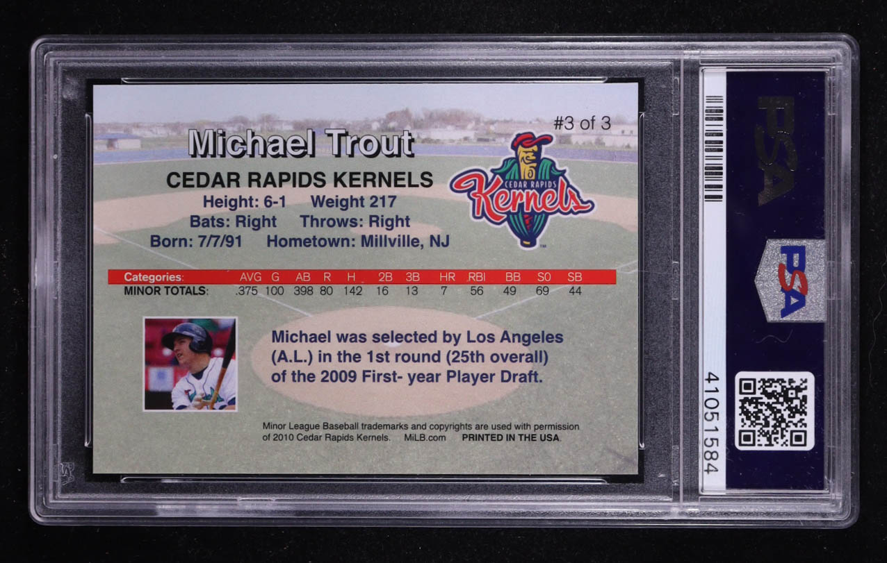 Michael Trout 2010 Cedar Rapidds Kernels Rising Alumni #3 RC (PSA 8) at PristineAuction.com Michael Trout 2010 Cedar Rapidds Kernels Rising Alumni #3 RC (PSA 8) at PristineAuction.com