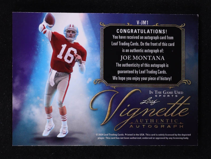 Joe Montana 2022 ITG Used Sports Vignette Autograph Pink #VJM1 #06/15 at PristineAuction.com Joe Montana 2022 ITG Used Sports Vignette Autograph Pink #VJM1 #06/15 at PristineAuction.com