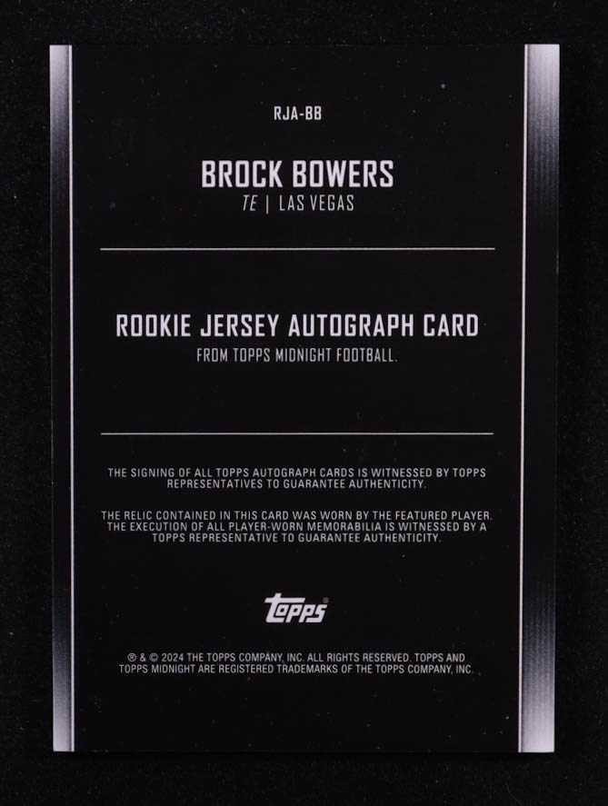 Brock Bowers 2024 Topps Midnight Rookie Jersey Autographs Winter Solstice #RJABB #11/35 RC at PristineAuction.com Brock Bowers 2024 Topps Midnight Rookie Jersey Autographs Winter Solstice #RJABB #11/35 RC at PristineAuction.com