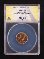 1965 Lincoln Memorial 1C Cent, Mint Error: Curved Clip 3.04 Grams (ANACS MS63 RB) at PristineAuction.com
