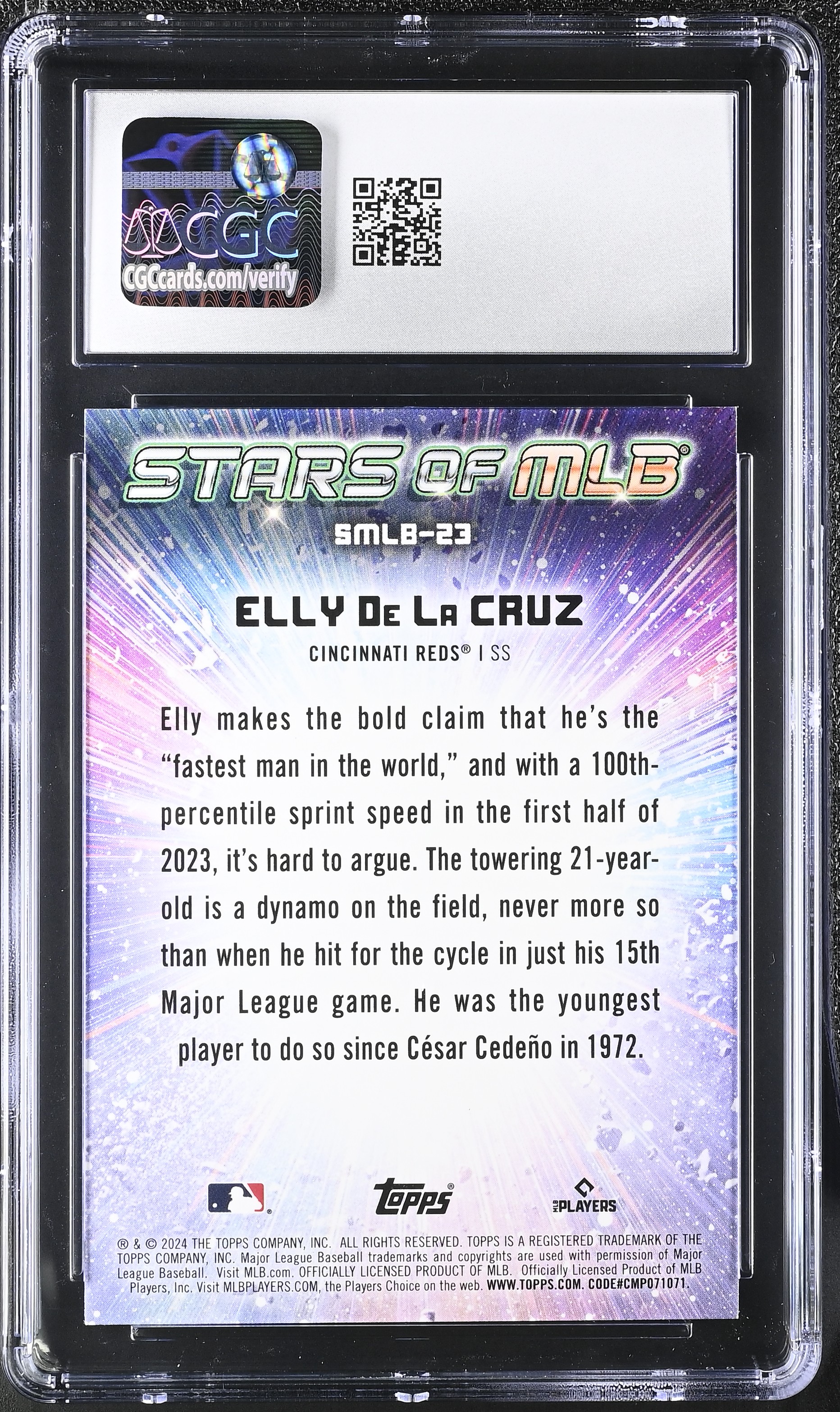 Elly De La Cruz 2024 Topps Stars Of MLB #SMLB23 RC (CGC 10) at PristineAuction.com Elly De La Cruz 2024 Topps Stars Of MLB #SMLB23 RC (CGC 10) at PristineAuction.com