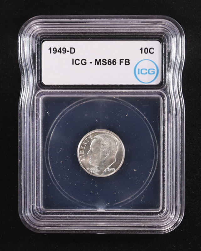 1949-D Roosevelt Silver 10C Dime, Full Bands (IGC MS66 FB) at PristineAuction.com 1949-D Roosevelt Silver 10C Dime, Full Bands (IGC MS66 FB) at PristineAuction.com