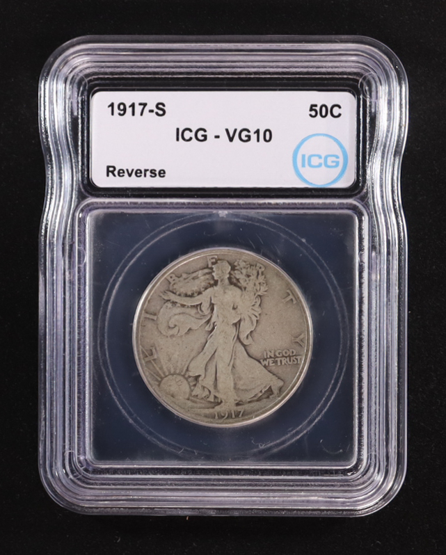 1917-S Walking Liberty 50C Silver Half Dollar (ICG VG10) at PristineAuction.com 1917-S Walking Liberty 50C Silver Half Dollar (ICG VG10) at PristineAuction.com