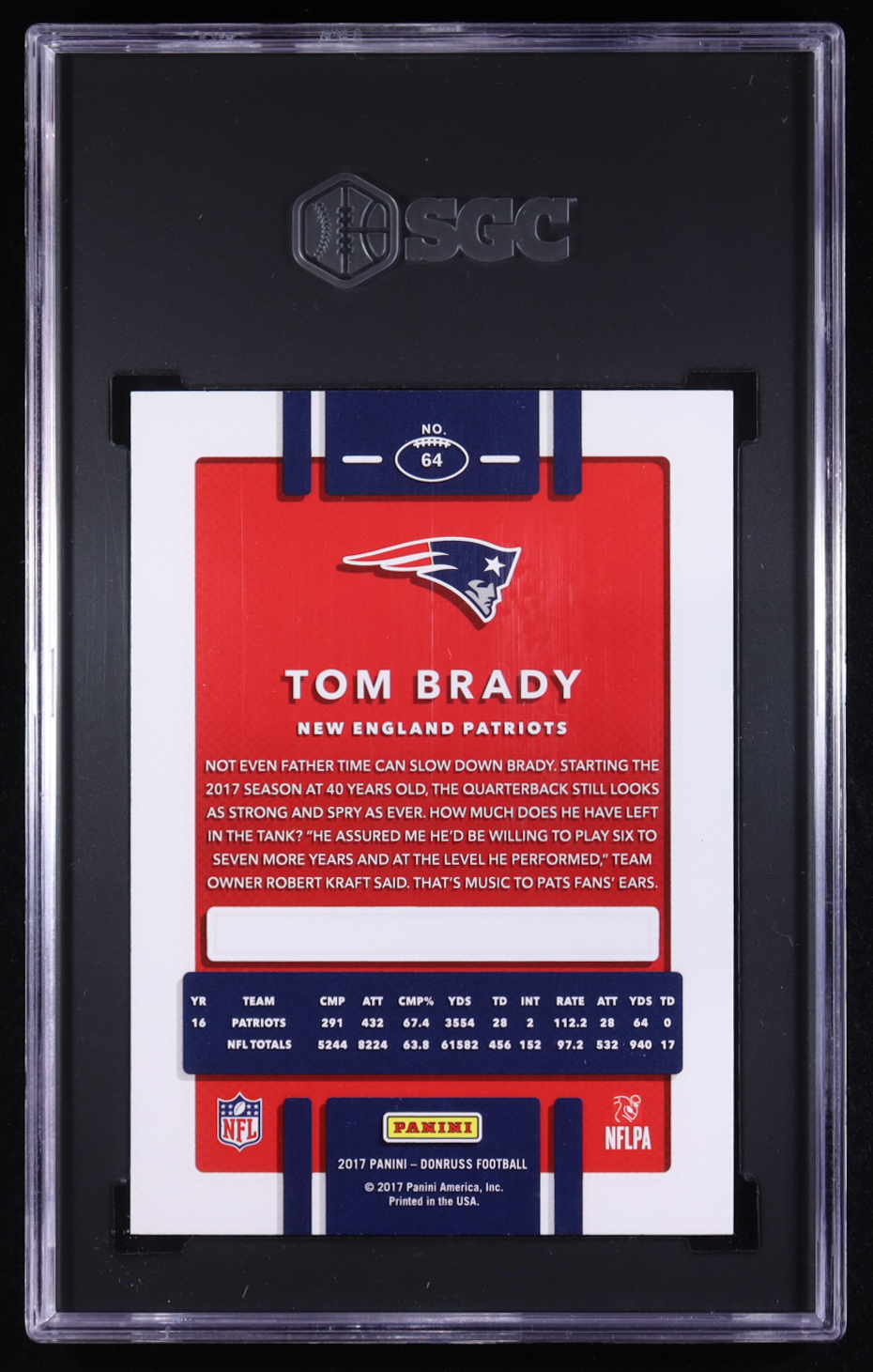 Tom Brady 2017 Donruss #64 (SGC 10) at PristineAuction.com Tom Brady 2017 Donruss #64 (SGC 10) at PristineAuction.com