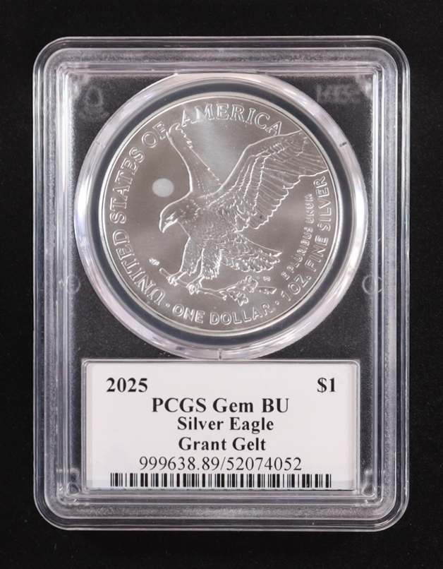 2025 American Silver Eagle - Grant Gelt "Bertram" Autograph Label (PCGS GEM BU) at PristineAuction.com 2025 American Silver Eagle - Grant Gelt "Bertram" Autograph Label (PCGS GEM BU) at PristineAuction.com