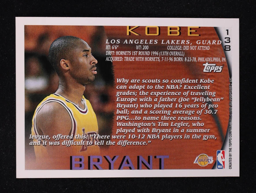 Kobe Bryant 1996-97 Topps #138 RC at PristineAuction.com Kobe Bryant 1996-97 Topps #138 RC at PristineAuction.com