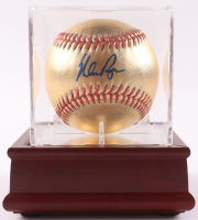 Nolan Ryan Signed Gold Leather OML Baseball with Display Case (PSA) at PristineAuction.com