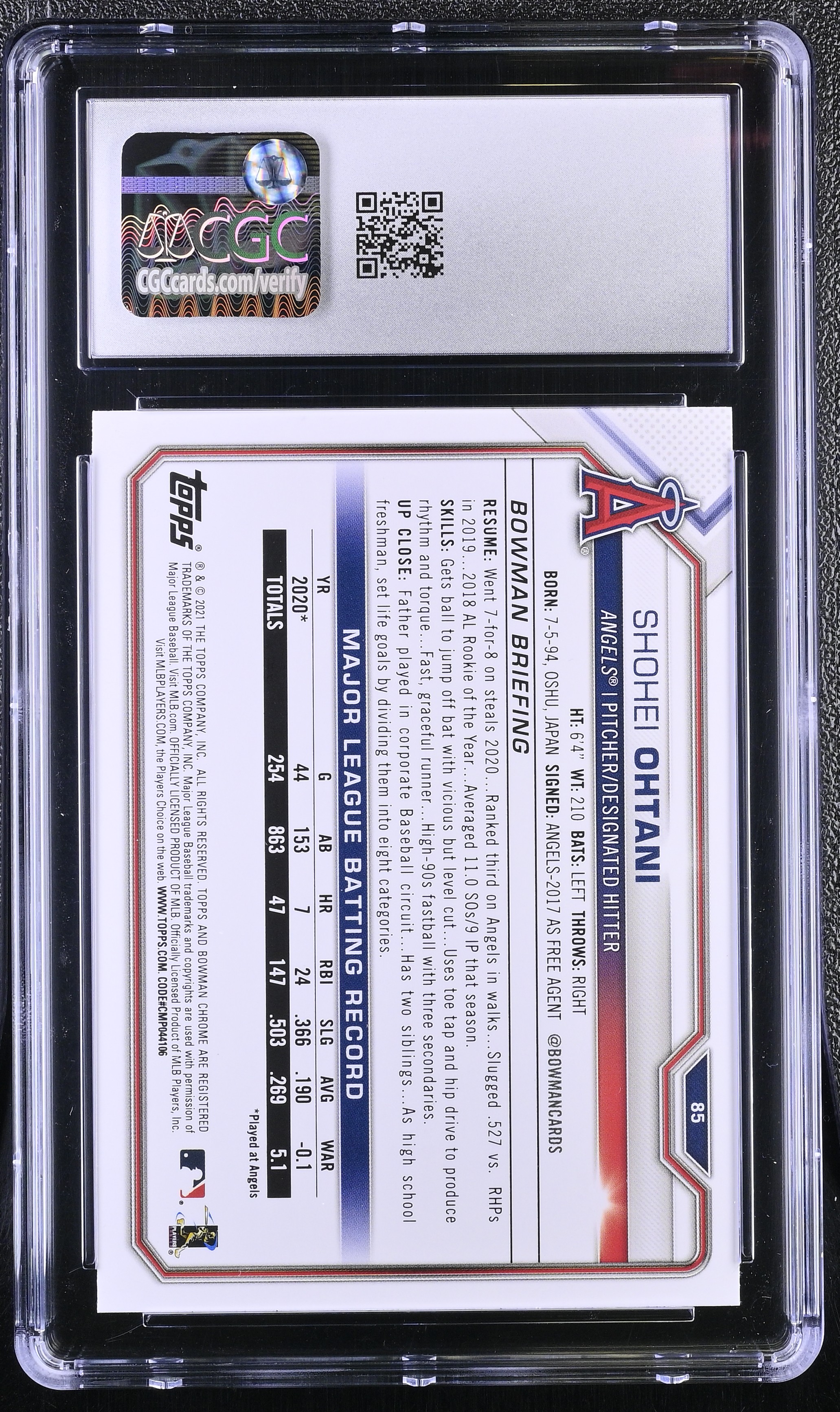 Shohei Ohtani 2021 Bowman #85 (CGC 10) at PristineAuction.com Shohei Ohtani 2021 Bowman #85 (CGC 10) at PristineAuction.com